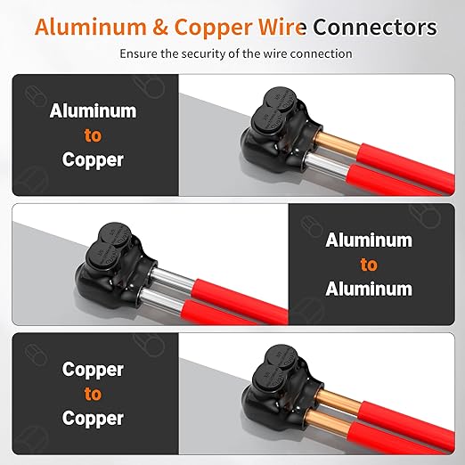Joinfworld 2 Port Insulated Multi Tap Connector 3/0-6 Gauge Wire Connectors Aluminum to Copper Wire Connectors Single Side Entry Electrical Cable Connectors UL Listed with Slotted Allen Hex - 6 Pack