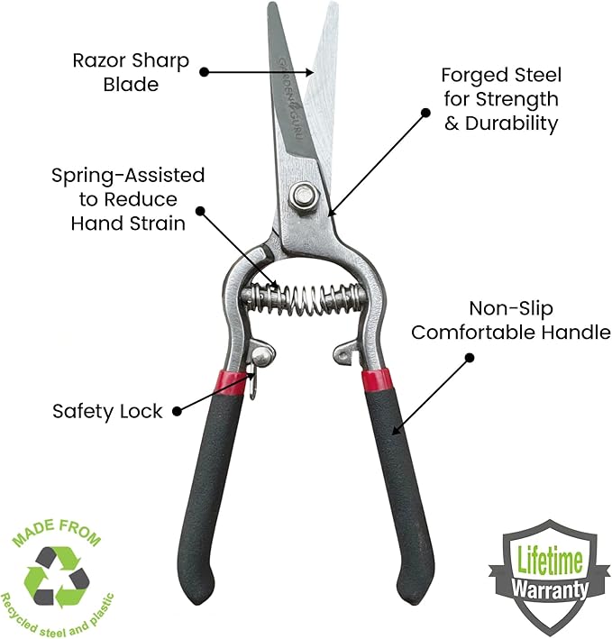 Garden Guru Classic Bypass Pruning Shears Clippers ??Heavy Duty Forged Steel Garden Pruners ??Safety Lock ??Non Slip Comfort Grips ??Cuts up to 1??Diameter ??Professional Bypass Pruners for Gardening