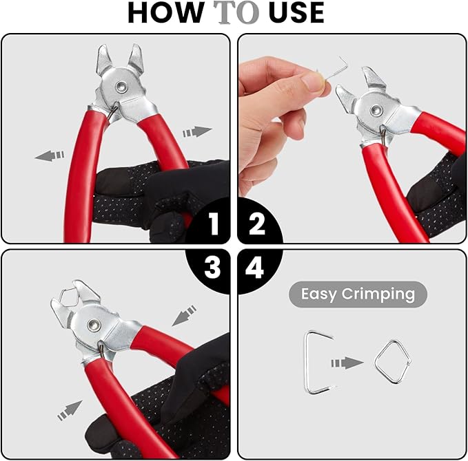 Hog Ring Pliers,Professional upholstery Hog Rings Pliers Kit,Auto Upholstery Installation Tool for Fence,animal pet cages,railings,wires,Ropes,sausage and Meat Casings(Bent Hog Ring Plier)