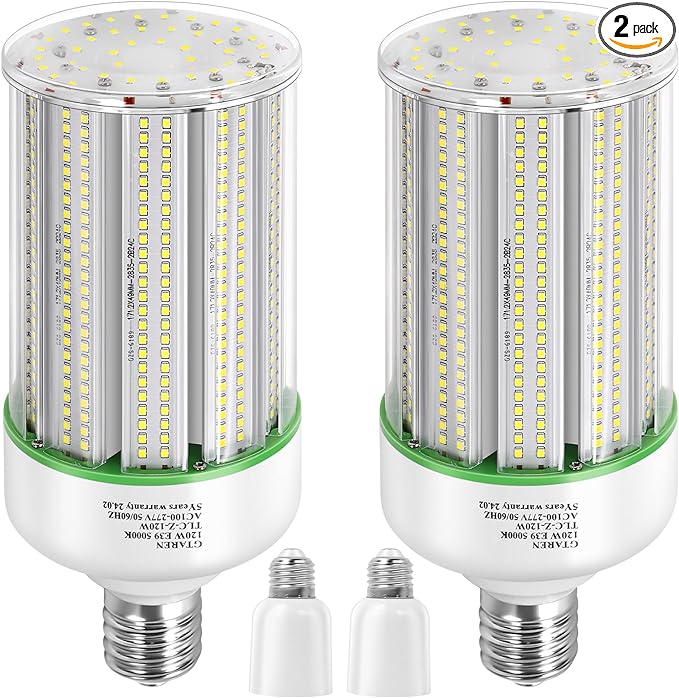 120W LED Corn Light Bulb 2pack,Replacement Metal Halide HPS CFL 500 Watt HID lamp,5000K E39 Mogul Base LED Corn lamp,for Area Lighting Wearehouse Factory Parking lot shoebox Bay Light