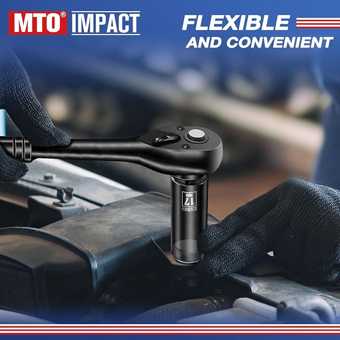 MTO 1/2" Drive 17mm Deep Impact Socket, 6-Point Metric Socket for Automotive Maintaince, CR-V Steel Meets ANSI Standards