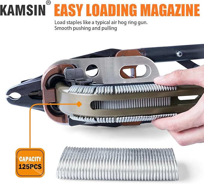 C50 11 Gauge Manual Hog Ring Plier 1-1/2-Inch Crown Hog Ring Plier C Ring Stapler 13.5-14mm Closure Diameter Hog Ring Stapler for Wire Cages, Gabion, Fencing