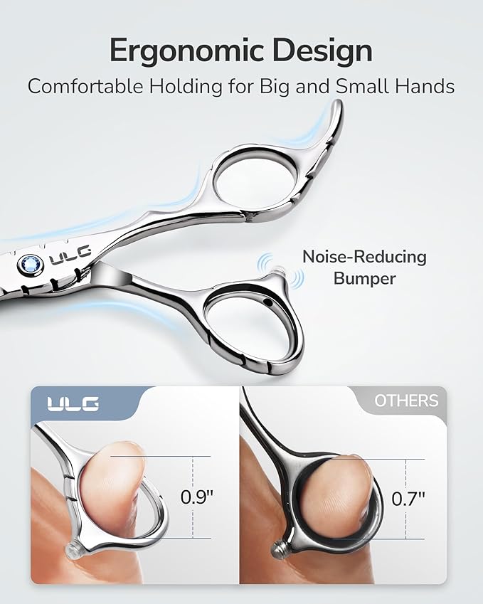 ULG Hair Cutting Scissors 6.7??Shark Series, 100% Japanese Stainless Steel Ultra Sharp, Concave Blade Barber Shears, Ergonomic Offset Handle, Professional Salon Haircut Scissors for Home & Salon Use