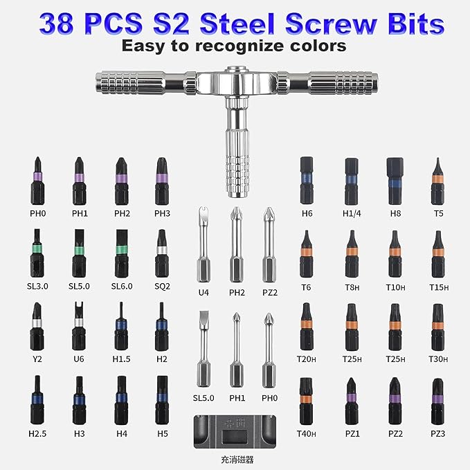40 In 1 Magnetic Screwdriver Set, DIY Ratchet Screwdriver Set with T Detachable Handle, Portable S2 Alloy Steel Steel Repair Tools for DIY, Electronics, Car, Bicycle, Computer(Black)