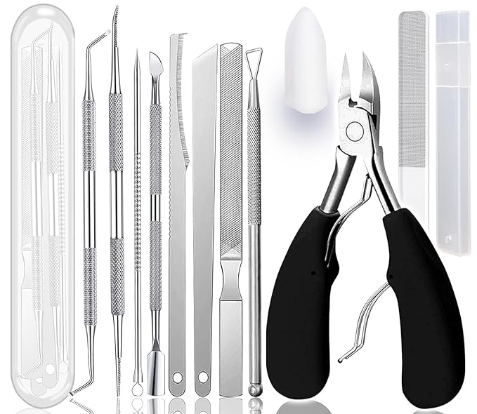 11 Piece Set Ingrown Toenail Pedicure Tool Kit, Stainless Steel Nail Care Treatment for Nail Correction, Polish Pain Relief