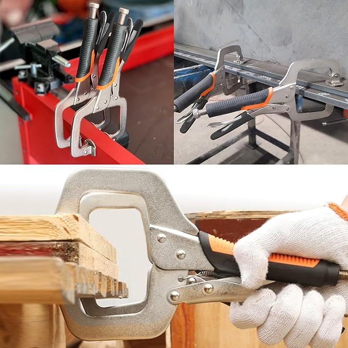 4 Pack 11 & 6 Inch C Clamp Locking Pliers with Swivel Pads, Heavy Duty C Clamp Welding Pliers for Woodworking and Home Improvement