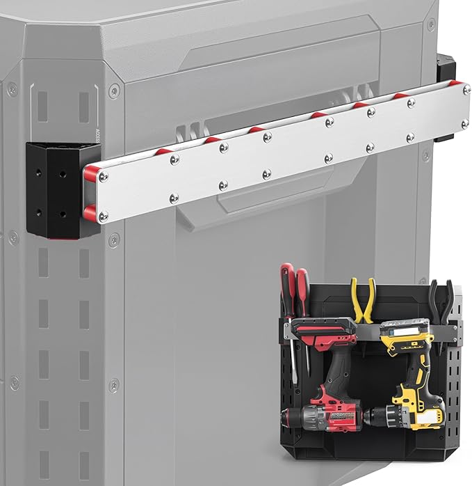 Power Drill Holder Fits for ToughBuilt StackTech Tool Box, Heavy-Duty Stainless Steel Mount, Toolbox Side Rail Organizer for Screwdrivers, Wrenches, Tape Measures