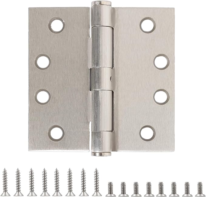 Brushed Nickel Door Hinges 4 Inch Heavy Duty Commercial Door Hinges Square Hardware Thick 3.3mm NRP Satin Nickel Hinges for Hotel Guest Room Solid-core Door, Ballroom Double Door Hallway Swing Doors