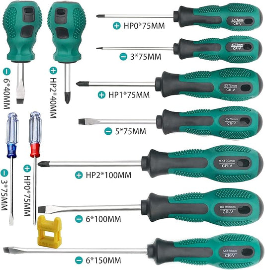 12-Piece Magnetic Screwdriver Set: 5 Phillips & 7 Flathead Slotted Precision with Case for DIY, Home Improvement, Electronics, Automotive‌
