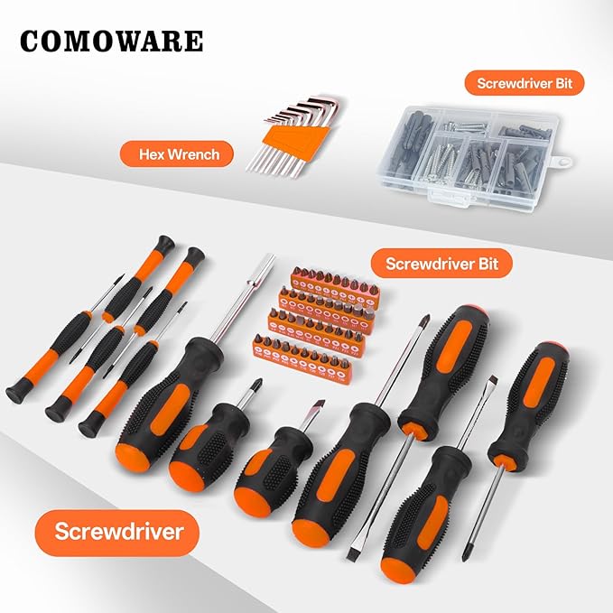 COMOWARE 218 Pcs Home Tool Kit - Basic Household Hand Tool Set, Truck Tool Kit Socket Wrench Combination Tool Set for Home with Plastic Toolbox Storage Case, Rv tool set竊똎range