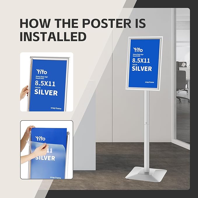 YIYO Sign Stand Poster Stand竊똞djustable heavy duty pedestal Sign Holder Floor Stand竊똞luminium frame floor standing for display 8.5*11 inch竊똕ilver (8.5*11 Silver)
