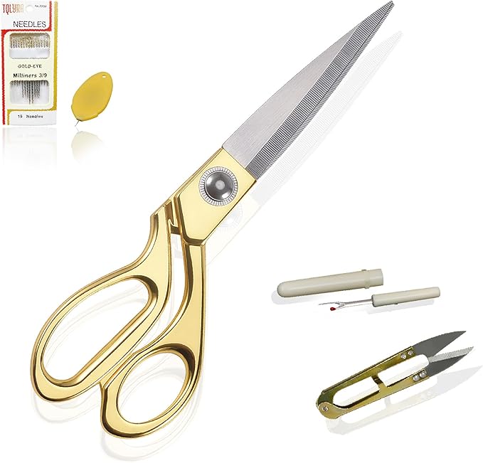Professional Tailor's Scissors, Heavy Duty Stainless Steel Fabric Cutting Shears, Composite Alloy Blade (Gold, 9.5 inches)