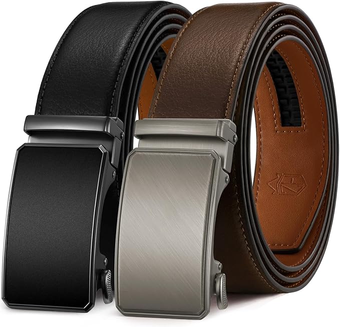 Zitahli Ratchet Belt for Men - 2 Packs Leather Mens belt For Gift Men Dress and Casual,Trim to Fit