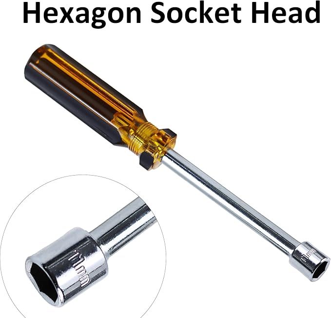 2Pcs 11mm Socket Wrench Screwdriver, Hex Socket Wrench High-Carbon Steel Hexagon Nut Driver Non-Magnetic Tip Hex Nut Screwdriver Hand Tool for Repairs(Plastic Handle)