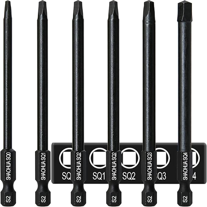 6PCS Square Drive Bits, SQ0/1/2/3/4 Allen Wrench Screwdriver Set, 4 Inch竊?00mm) Square Impact Driver Bits, 1/4 Hex-Shank Pocket Hole Screw Drill Bit, Magnetic Screwdriver for Appliances Repairs