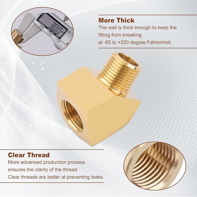 2pcs 3/8??Brass Fittings 45 Degree Barstock Street Elbow 3/8" NPT Male Pipe to 3/8" NPT Female Pipe 3/8 NPT Elbow Forged Brass Pipe Fittings