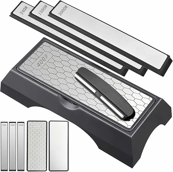 Diamond Sharpening Stone Set, Knife Sharpener Stone, 2 Side Grit 400/1000, 240/1500/3000 Grit Portable Hone Sharpener, Diamond Plate Honing Stone, 2 Sizes Whetstone Tool with Non-Slip Base