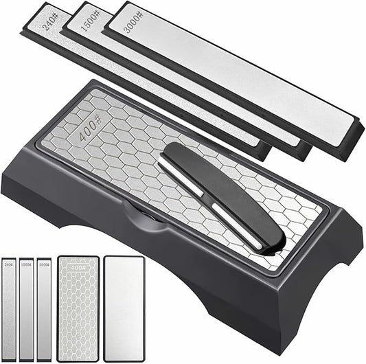 Diamond Sharpening Stone Set, Knife Sharpener Stone, 2 Side Grit 400/1000, 240/1500/3000 Grit Portable Hone Sharpener, Diamond Plate Honing Stone, 2 Sizes Whetstone Tool with Non-Slip Base