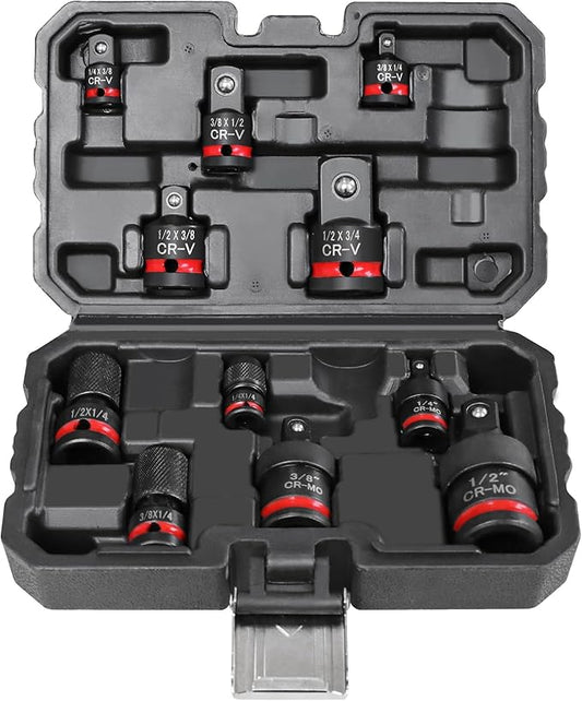 11-Piece Impact Socket Adapter Set-Impact Rated Drill Socket Adapters&Extensions,1/4" 3/8" 1/2" Drive,CR-V&CR-MO Steel,Ball Detent for Secure Fit,Essential Tool Kit for Car/Home Repair