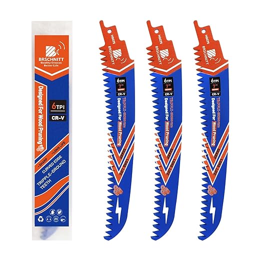 Japanese Teeth Reciprocating Saw Blades 7" 3PCS - Curved Edge Wood Pruning Saw Blades 6TPI for Tree Trimming,Wood Cutting,Cr-V Sabre Saw Pruning Blade