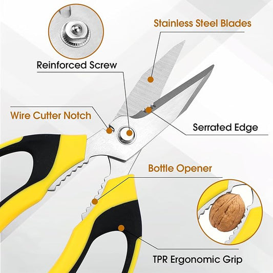 8 Inch Utility Scissors for Kitchen, Office, Craft & DIY ??Heavy Duty Stainless Steel Multipurpose Scissors for Cutting Cardboard, Fabric, Carpet, Wire and Leather ??with Protective Cover