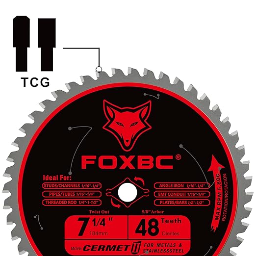 FOXBC 7-1/4 inch Circular Saw Blade Metal and Stainless Steel Cutting 48 Teeth, Replacement for Diablo D0748CF Ceramic Carbide Saw Blade