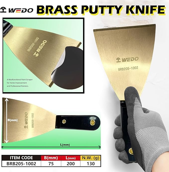 WEDO 2pcs Brass Putty Knife Set, 3" Paint Scraper with Bakelite Handle, Drywall Knife, Scraper Tool for Plaster Scraping Drywall Finishing, 8" Length