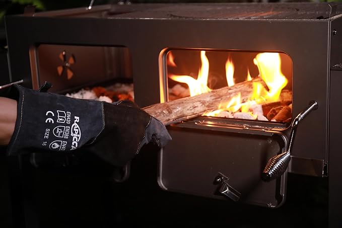 Fireplace Gloves Fire Heat Resistant: Dark-Grey 16IN 932??- Fireproof Leather for Fireplace Fire Pit Wood Stove Campfire Furnace BBQ Grill Oven Stick Mig Welding Welder Gear - Birthday Gift XL