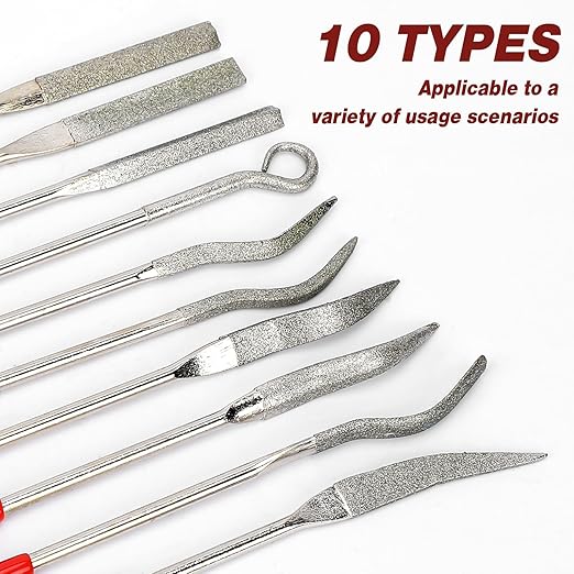 Needle Files - 10-Piece Diamond Needle File Set,Mini Metal Curved Files for Jewelry,Stone Carving, and Miniature Models (140mm / 5.5 inches)