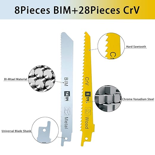 36PCS Reciprocating Saw Blades LEILUO Pruning Saw Blade for Wood Metal Plastic Sawsall. Blades Set fit DeWalt Bosch Makita Milwaukee Porter-Cable Ryobi Ridgid Black&Decker Skil Craftsman