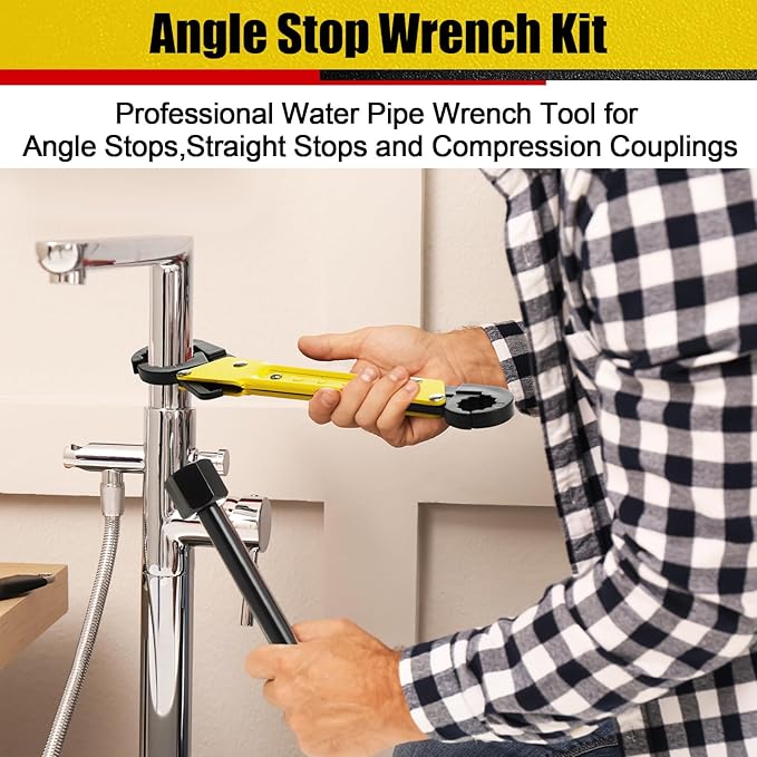 Lanties 5 Pcs Angle Stop Wrench Kit Plumbing Tool, Compression Sleeve Puller for 1/2" Compression Fitting Ferrule Puller Removal Tool for 1/2" Copper Tubing 4-way Multi-functional Utility Key(Yellow)