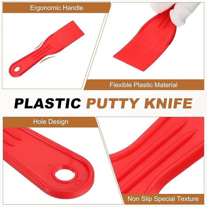 HARFINGTON 20pcs Putty Knife Scraper 2" Width Flexible Plastic Putty Knife Paint Scraper Tool for Taping Drywall Spreading Painting Wall Scratching Red