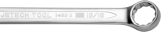 Jetech 15/16 Inch Combination Wrench - Industrial Grade Spanner with 12-Point Design, 15-Degree Offset, Made with Durable Chrome Vanadium Steel, SAE