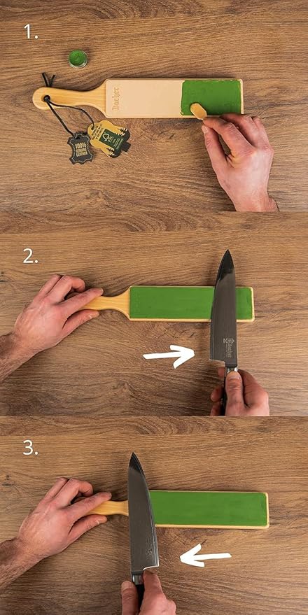 Bacher Premium Leather Strop for Knife Sharpening with Polishing Compound - Double Sided Stropping Leather ??Stropping Kit: Knife Strop and Stropping Compound for Wood Carving and Woodworking