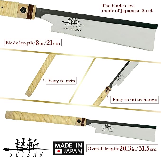 SUIZAN Dozuki Dovetail Saw 8" Crosscut 0.008" Ultra Thin Blade - Professional Japanese Pullsaw Handsaw Woodworking Tools