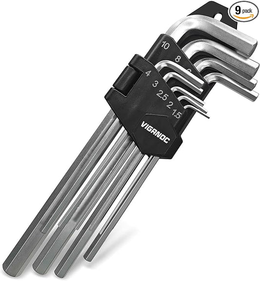 Viganoc Allen Hex Key Set, 9-Piece, L-Shape, Chrome Vanadium Steel, 1.5-10 mm