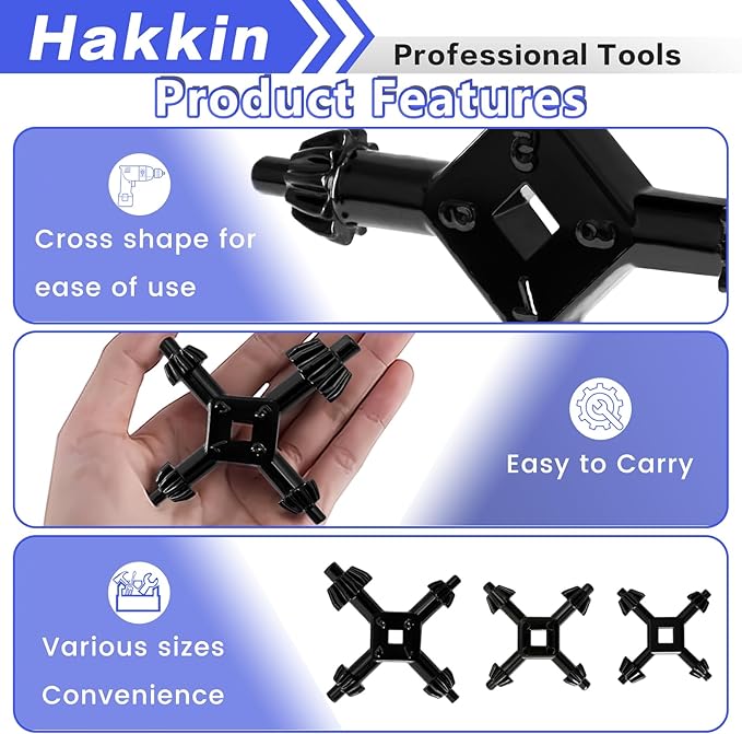 Hakkin 3Pcs 4 in 1 Chuck Wrench 4 way Professional Replacement Tool for Multifunctional Electric Drills Presses Power Tool Chucks 1/4”, 3/8”, 1/2”, 5/8”, 3/4”, 1” (Size L+S1+S2)