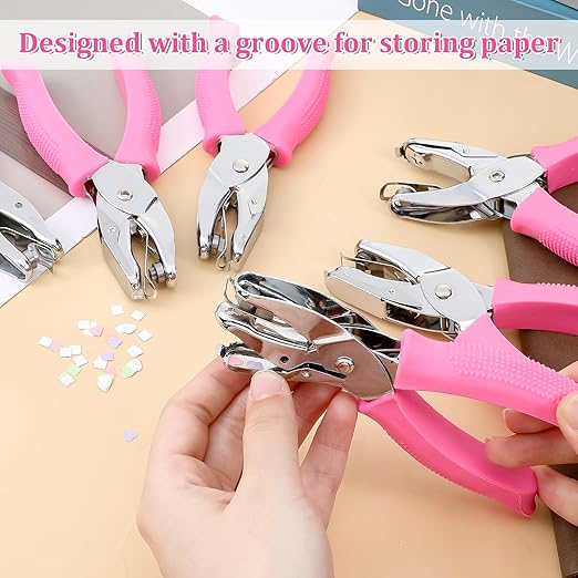 6 Pack 1/4 Inch Hole Punch, Metal Handheld Small Hole Puncher, Metal Handheld Paper Punch with Soft Grip for DIY Craft Tags Clothing Ticket Scrapbook, Circle, Heart, Star, Triangle Shapes