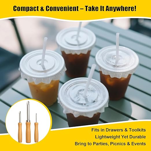 Straw Puncher for Lids Stainless Steel Hole Punch Tool for Plastic Cups Perfect for Lemonade Stands, Bubble Tea, Iced Coffee & Home Parties 3 Sizes (0.47in & 0.33in & 0.18in)