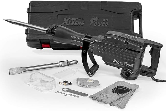 XtremepowerUS 2200W Demolition Electric Jack Hammer Rotary Floor Breaker Wood Metal Concrete Breaker High Impact Chisel with Case