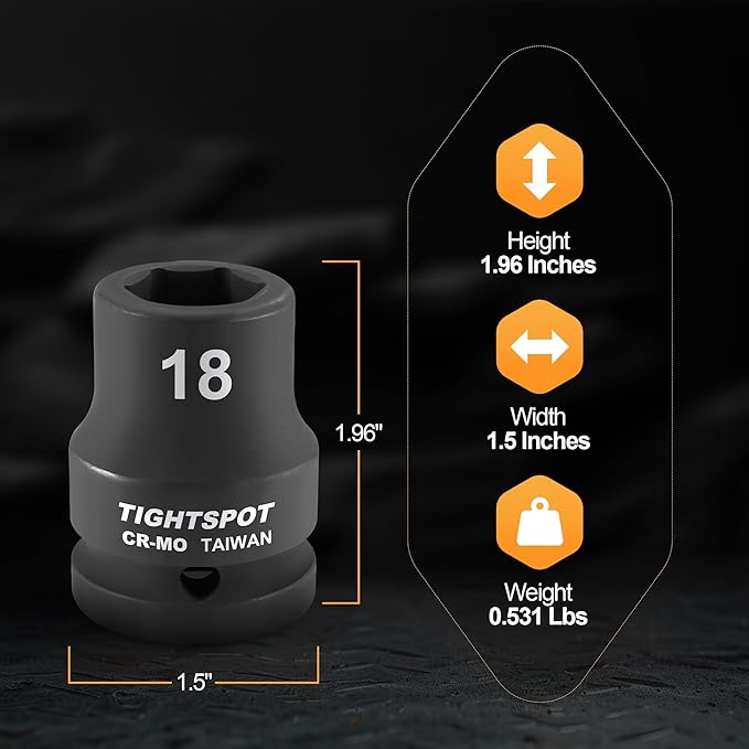 TIGHTSPOT 3/4" Drive 18mm Shallow Impact Socket CR-MO Jumbo Socket 6 Point Strong and Durable for Automotive Truck and Heavy Equipment Repair