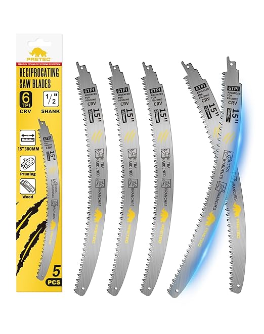Japanese Teeth Reciprocating Saw Blades 15 Inch, Arc Edge Wood Pruning Reciprocating Saw Blades 6TPI Tree Trimming, Wood Cutting, Cr-V Reciprocal Saw Blades Better Wear Resistance, (5 Pack)
