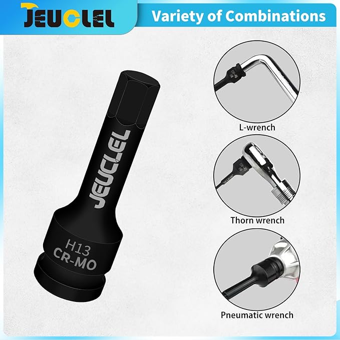 13mm Hex Impact Bit Socket, H13 1/2-Inch Impact Drive Allen Socket, Cr-Mo Steel Lengthen Hex Screwdriver Adapter for Electric Ratchet Wrenches Fastening Screws