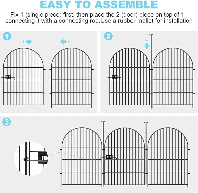 Tall Garden Fence Animal Barrier, 32 in(H) x8.8 Ft(L) 4 Panels Garden Fence with Gate, Dog Fence Outdoor for Yard, Arched Rustproof Metal No Dig Fences for Dogs, Flower Bed Fencing