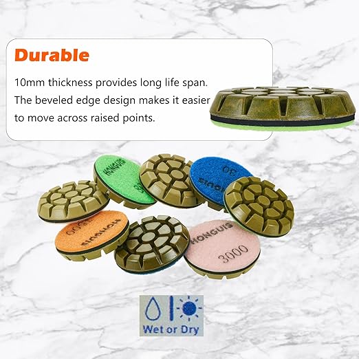 3 inch *10mm Diamond Polishing Pads,Grit 50 Set of 3, Resin Bond Concrete Polishing Pucks,for Concrete Cement Rerrazzo Marble Granite Floor,Grit 50