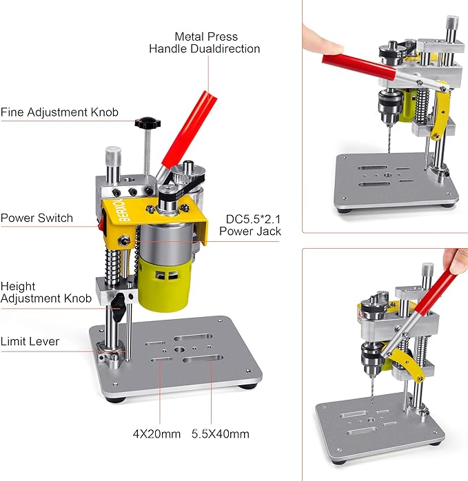 Mini Drill Press, Benchtop Drill Press, Portable Electric Drilling Machine, with Rotary Tool Flex Shaft Attachment, B10 Chuck, Drill Bit and Clamp for Metal Wooden Jewelry DIY