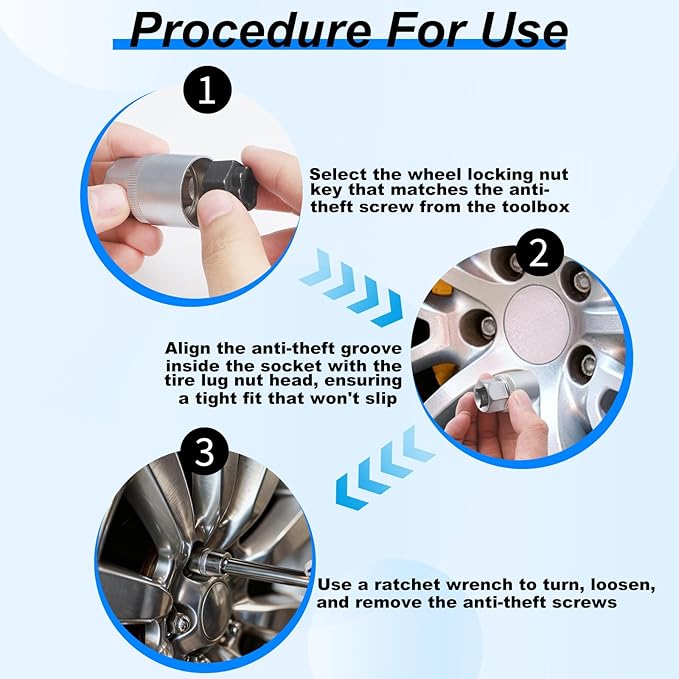 22PCS for V/W Wheel Lock Removal Kit, Locking Lug Nut Removal Tool, Wheel Lock Key Set, Wheel Lock Nut Socket Adapter Set for Wheel Anti-Theft Locks