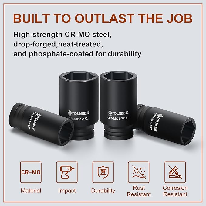 3/4" Impact Socket Set, 22PCS 6-Point SAE Sizes (3/4" to 2"), Cr-Mo Steel Set with Adapters, Quick Release Ratchet Wrench, Andextension Rod & Durable Storage Case