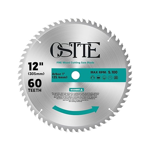 12-Inch Miter Saw Blades 60-Tooth, Woodworking Saw Blades for Table Saw, Circular Saw Blade, 1 Inch Arbor, 1 Pack