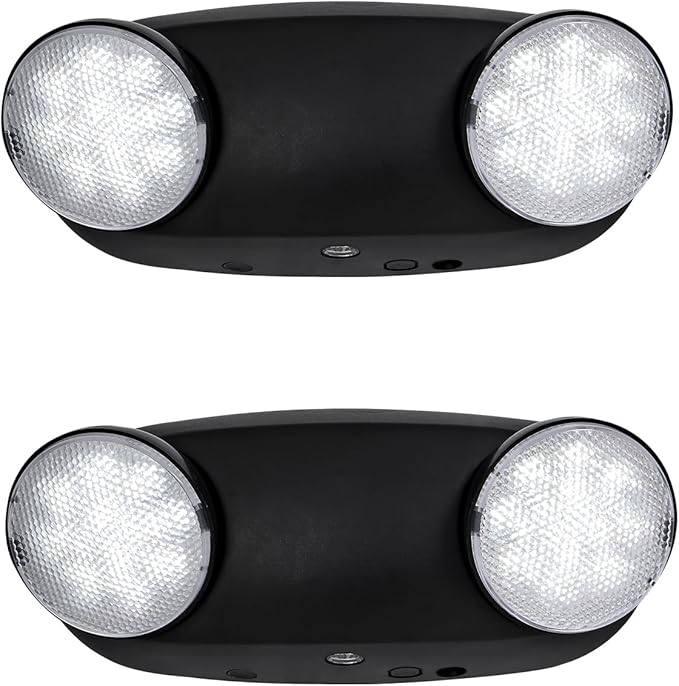 TANLUX LED Emergency Lights with Battery Backup, Two Head Adjustable Commercial Emergency Lights, UL Listed, AC 120/277V, Hardwired Emergency Exit Light Fixtures for Business - 2 Pack(Black)